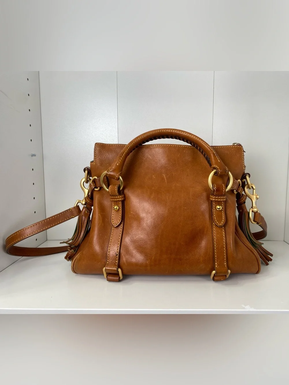 Dooney and Bourke Florentine Satchel Natural Brown Leather Bag